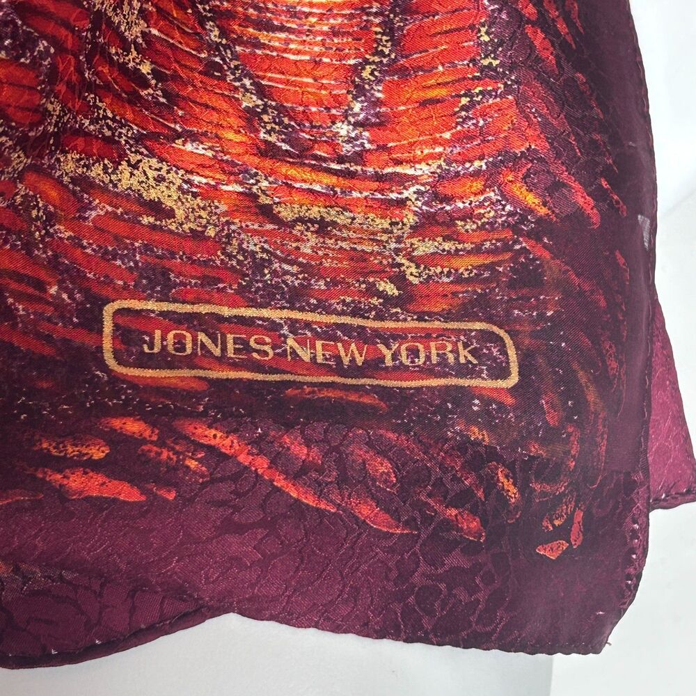 Jones New York Silk Scarf Burgundy Orange Brown Abstract Sheer Stripes - Picture 2 of 5